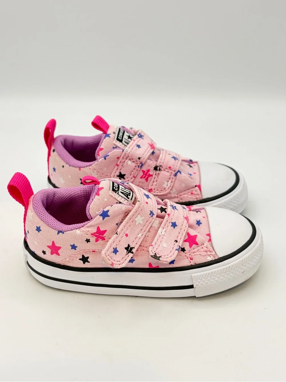 Converse Kids Pink Canvas Sneakers with Multicolor Star Print